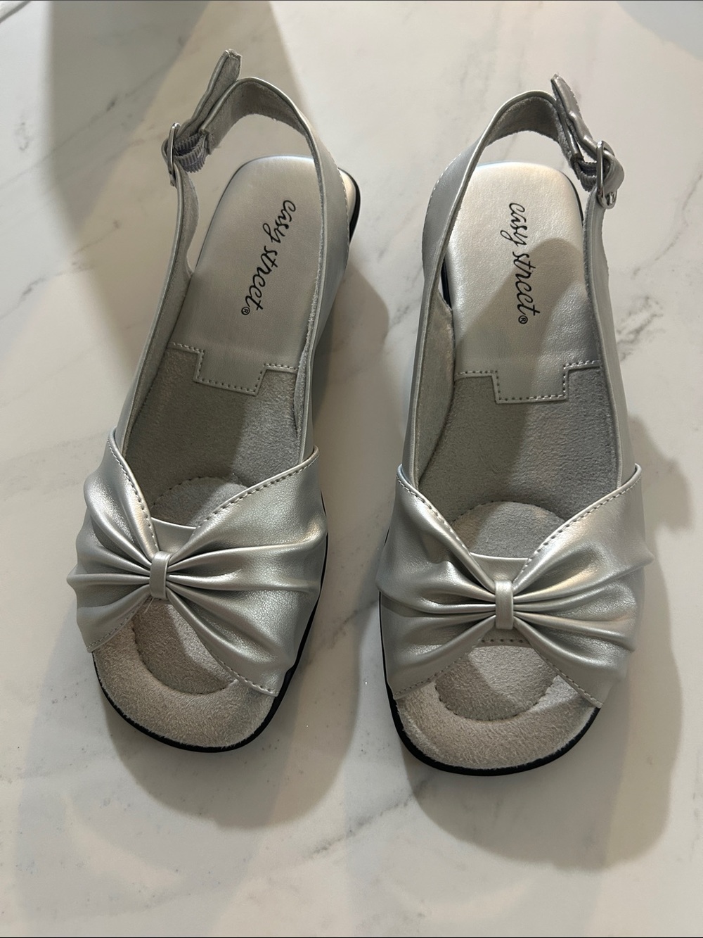 easy street Silver Slingback Bow Sandals